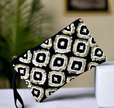 Black And White Beaded Indian Styled Clutch Purse